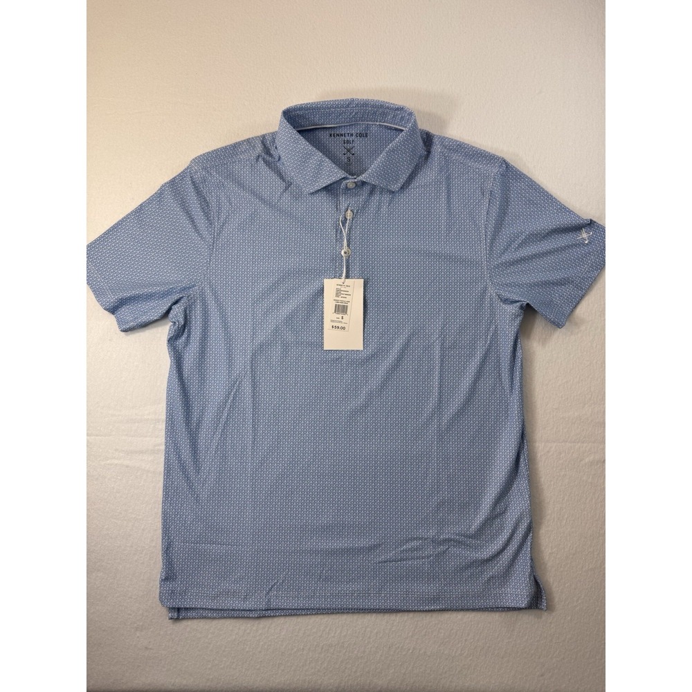 Kenneth Cole Golf Polo Shirt Mens Small Geometric Light Blue Wicking Stretch NWT